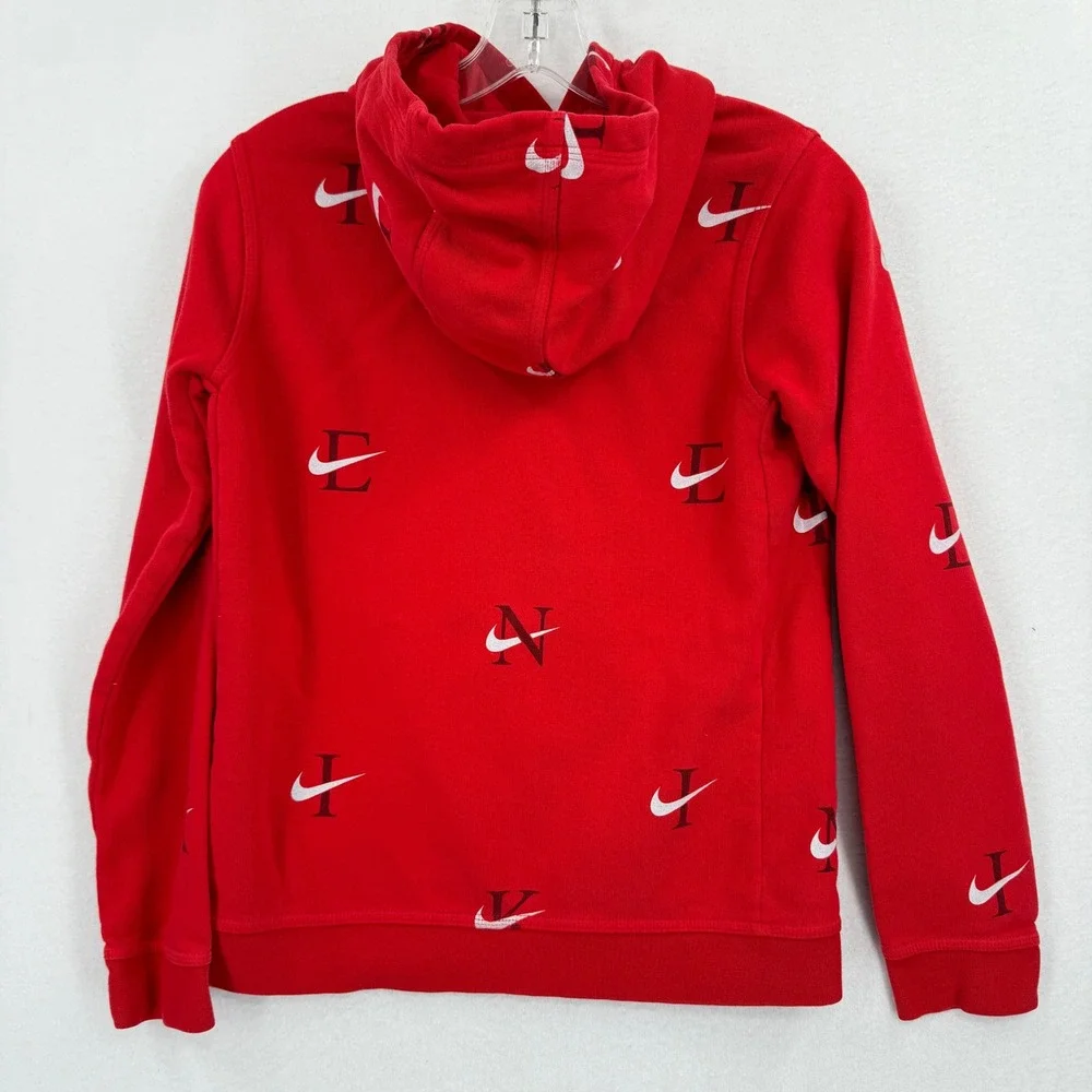 Nike Hoodie Kids Large Red Swoosh All Over Print Pullover DX5699-657 Cotton Poly